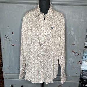 Women’s Cinch Western Button Down Shirt, Tan and Blue, Size XL